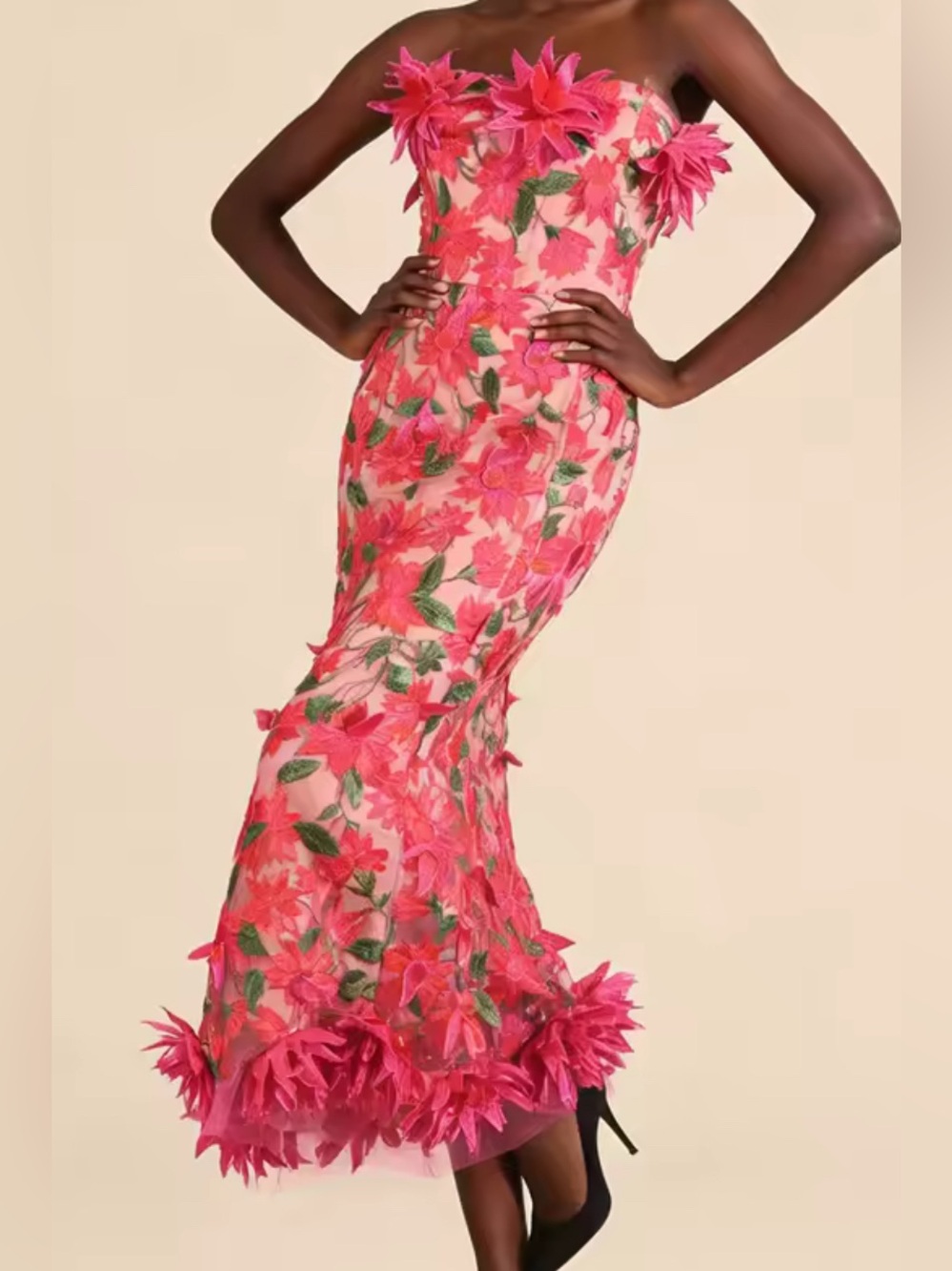 NEE $398 Peony Garden Dress Pink Floral Appliqué Dress - Picture 2 of 7